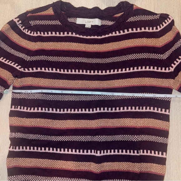 LOFT Scalloped Striped Metallic Maroon Sweater size XS - Picture 8 of 10